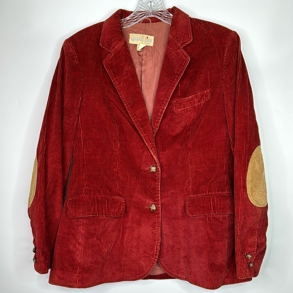 Vintage Grand Tier Red Corduroy ELow Patches Blazer Size 14 Japan